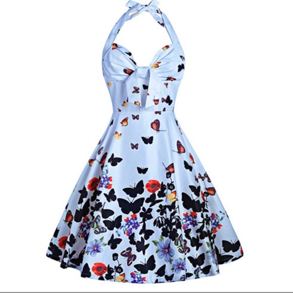 Dresses & Skirts - Ihot 50s style halter dress with butterflies